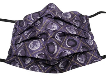 Moon Phases Mask Adjustable Reusable Face Mask with Nose Pinch Wire and Filter Compartment 100% cotton double layer