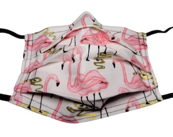 Metallic Golden Flamingos Handmade Reusable Adjustable Face Mask with Nose Pinch Wire and Filter Compartment 2 layers 100% cotton