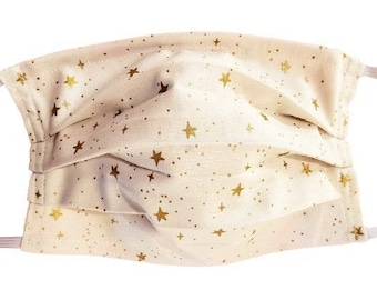 Metallic Gold Star Adjustable Face Mask with Nose Pinch Wire and Filter Compartment