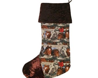 Winter Horse Ranch, Snow, Country, Barnyard Christmas Stocking, Holiday Decor