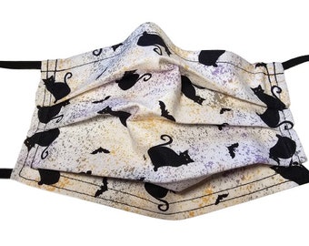 Spooky Black Cats Adjustable Reusable Face Mask with Nose Pinch Wire and Filter Compartment 100% cotton double layer