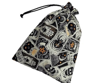 Tarot Card Deck Pouch, Dice Pouch, Drawstring Pouch 100% Cotton - Spider Tarot Cards Design