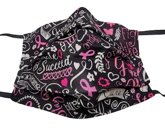 Survivor Breast Cancer Ribbons Reusable Face Mask with Nose Pinch Wire and Filter Compartment