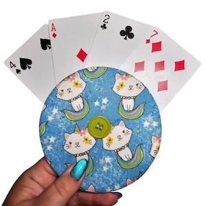 Porte-cartes à jouer en coton fait main Chats licorne, organisateur de cartes facile pour les personnes âgées, les enfants, tous les âges | Soirée jeux en famille et voyage