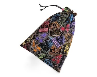 Tarot Card Deck Pouch Single Drawstring, Dice Pouch, Crystal Pouch, Cosmetic Pouch, Drawstring Pouch 100% Cotton - Electric Tarot Design