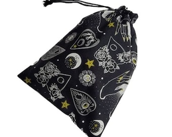 Bolsa para baralho de tarô, bolsa para dados, bolsa com cordão 100% algodão - Design de tabuleiro Ouija