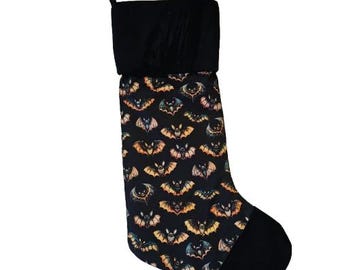 Going Batty Gothic Cotton Christmas Stocking, Orange, Bats and an Alternative Holiday Decor, Witchy Stocking , Beautiful Dark Aesthetic Gift