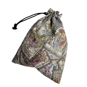 Tarot Card Deck Pouch, Dice Pouch, Drawstring Pouch 100% Cotton - Large Tarot Design