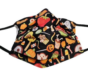 Halloween Tricks and Treats Mask Adjustable Reusable Face Mask with Nose Pinch Wire and Filter Compartment 100% cotton double layer