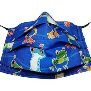Frog Party Mask Reusable Adjustable Face Mask with Nose Pinch Wire and Filter Compartment 2 layers 100% cotton