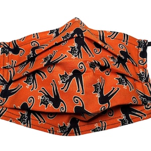 Spooky Black Cats Mask: cat outline glows Adjustable Reusable Face Mask with Nose Pinch Wire and Filter Compartment 100% cotton double layer