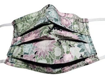 Succulent Garden Mask Reusable Adjustable Face Mask with Nose Pinch Wire and Filter Compartment 2 layers 100% cotton
