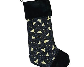 Cat Eyes and Moths Gothic Cotton Christmas Stocking, Alternative Holiday Decor, Witchy Stocking, Beautiful  Dark Aesthetic Gift