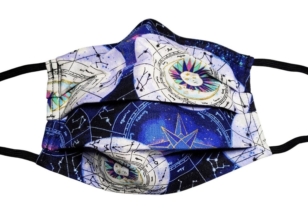 Celestial Zodiac Cotton Face Mask, Handmade Reusable With Filter Pocket ...