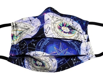 Celestial Zodiac Cotton Face Mask, Handmade Reusable with Filter Pocket