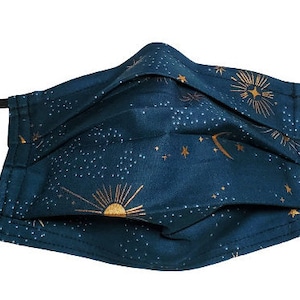 Metallic Stars and Cosmos reusable face mask with nose pinch wire and filter compartment