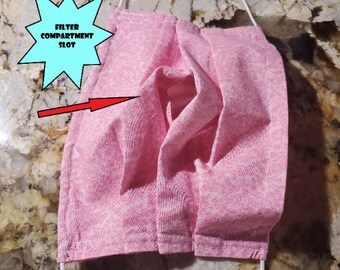 Mascherina Viso Adulto In Cotone Motivo Rosa Con Tasca Filtro E Filo Naso - Handmade USA