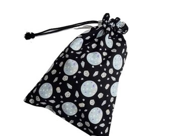 Tarot Card Deck Pouch, Dice Pouch, Drawstring Pouch 100% Cotton - Crystal Ball Design