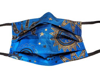 Blue Metallic Suns Face Mask - Handmade Reusable Cotton Mask