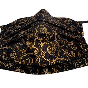 Golden Swirls Christmas Mask Reusable Face Mask with Nose Pinch Wire and Filter Compartment double layer 100% cotton