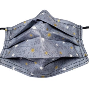 Metallic Foggy Stars Mask Adjustable Reusable Face Mask with Nose Pinch Wire and Filter Compartment 100% cotton double layer