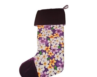 Hawaiian Plumeria, Flowers, Christmas Stocking, Ohana, Aloah, Tropical Holiday Decor
