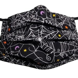 Cobwebs and Moons Reusable Mask Mask Adjustable Reusable Face Mask with Nose Pinch Wire and Filter Compartment 100% cotton double layer