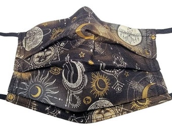 Moon Glyphs and Bees Mask Adjustable Reusable Face Mask with Nose Pinch Wire and Filter Compartment 100% cotton double layer