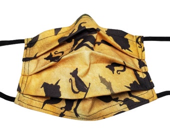 Black Cat Face Mask, Adjustable Reusable Fabric Mask with Filter Pocket
