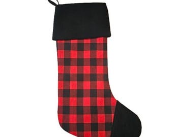 Cabin Plaid, Gothic Christmas Stocking, Beautiful Alternative Holiday Decor, Forest Stocking , Red & Black Cabin Aesthetic, Red Truck