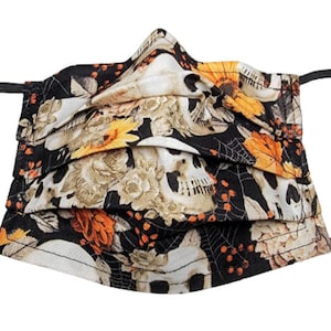 Skulls and Fall Blooms Mask Adjustable Reusable Face Mask with Nose Pinch Wire and Filter Compartment 100% cotton double layer