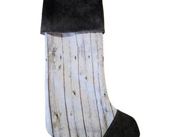 Christmas Cabin Spells, Birchwood print, White & Gray Christmas Stocking, Alternative Holiday Decor, Holiday Stocking