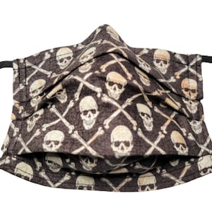Crossbones Skeleton Mask Adjustable Reusable Face Mask with Nose Pinch Wire and Filter Compartment 100% cotton double layer