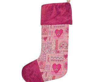 Breast Cancer Awareness, Pink/Hope ribbons. Save the Ta-Tas,  Be the cure, celebrate a family member Christmas Stocking, Holiday Decor