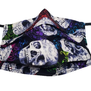 Filigree Skulls Mask Adjustable Reusable Face Mask with Nose Pinch Wire and Filter Compartment 100% cotton double layer