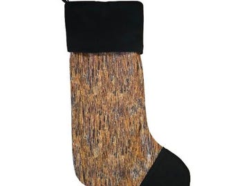 Tree Trunks Christmas Stocking, Brown & Oranges, country, cabin Holiday Decor, Forest Stocking , Beautiful Aesthetic Gift