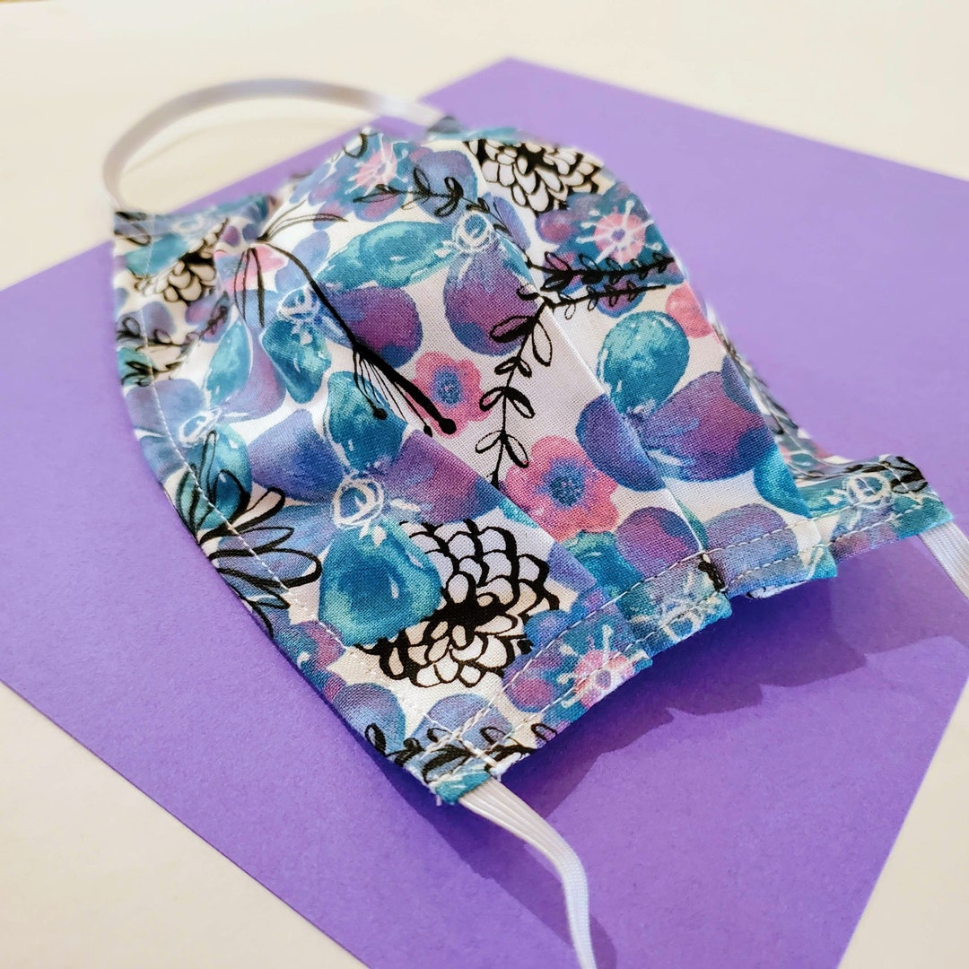 Blue Bouquet Reusable Face Mask With Nose Pinch Wire and Filter