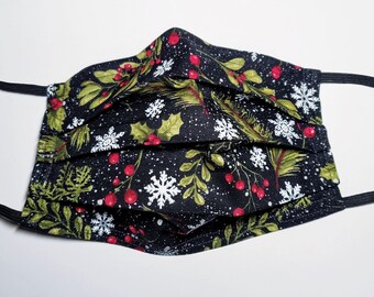 Sparkling Holly Christmas Handmade Holiday Reusable Masque facial réglable