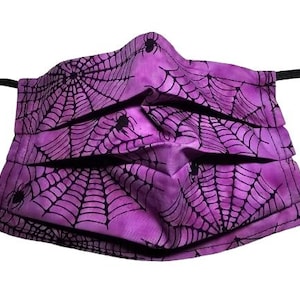 Purple Spider Web Reusable Mask Mask Adjustable Reusable Face Mask with Nose Pinch Wire and Filter Compartment 100% cotton double layer