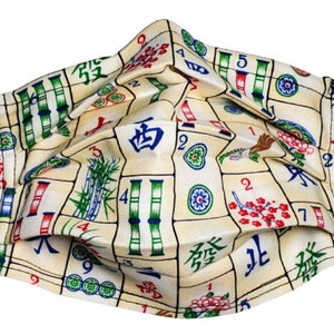 Mahjong Match Mask Handmade Reusable Adjustable Face Mask with Nose Pinch Wire and Filter Compartment double layer 100% cotton