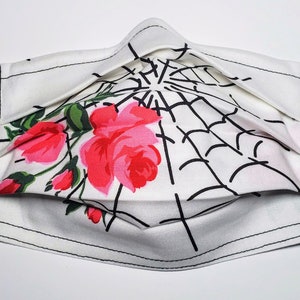 Webs and Roses Reusable Adjustable Face Mask With Filter Compartment and Nose Pinch Wire