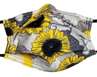 Sunflower Summer Mask Handmade Reusable Adjustable Face Mask with Nose Pinch Wire and Filter Compartment double layer 100% cotton