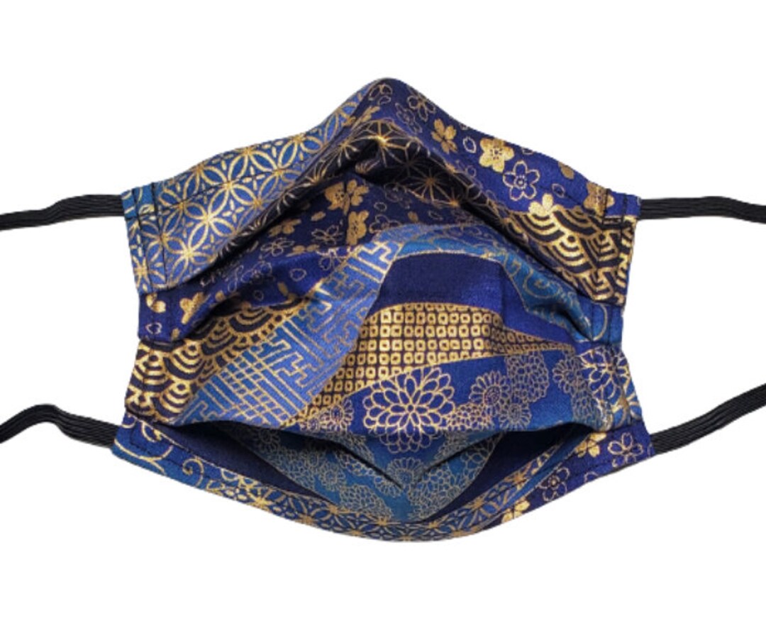 Japanese Metallic Pattern Face Mask, Handmade Cotton Mask, Adjustable ...