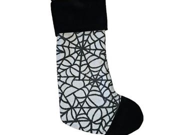 Spider Webs Flannel Gothic Christmas Stocking, Beautiful Alternative Holiday Decor, Witchy Stocking , Black Widow/Dark Aesthetic Gift