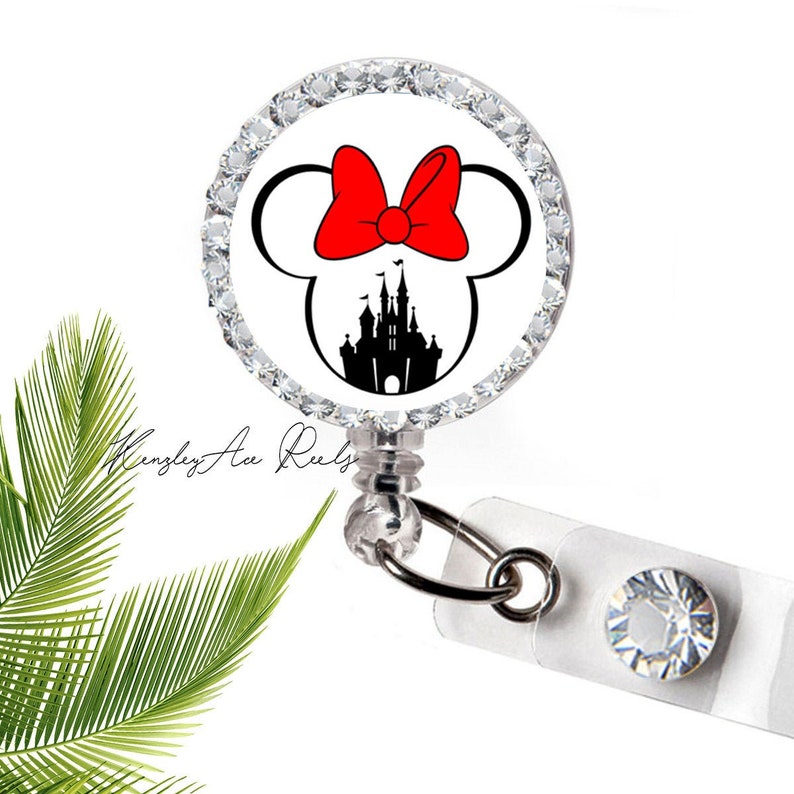 Rhinestone Minnie Mouse Badge Disneyland Badge Reel Minnie Etsy