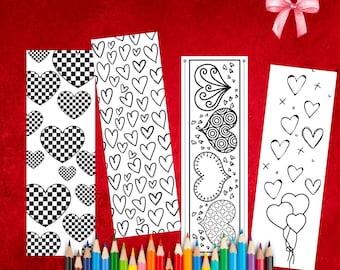 Original Valentine's Coloring Bookmarks, Digital Download Bookmarks, Digital Valentine's Day Bookmarks, Coloring Bookmarks