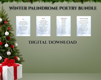 Paquete de poesía Palíndromo Invernal, 4 poemas navideños imprimibles, arte mural navideño: Escarcha, Invierno, Nochebuena y Mañana, descarga digital de 8x10