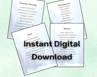 Paquete de poesía invernal Palíndromo: 4 poemas navideños imprimibles, arte mural navideño con escarcha, invierno, Nochebuena y mañana, descarga digital de 8 x 10