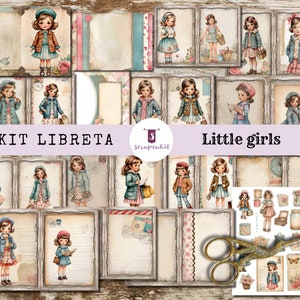 Kit digital para hacer libreta o journal, little girls, cottagecore