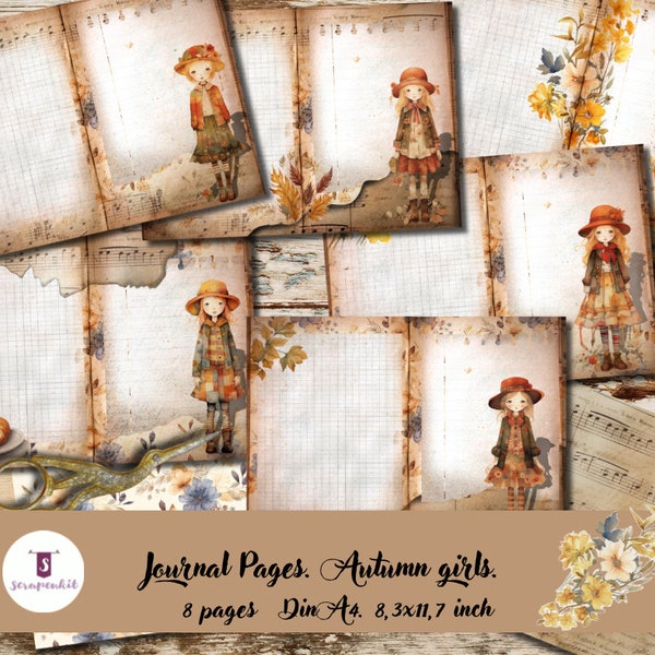 Papel digital para imprimir de otoño, journal, scrap, cardmaking